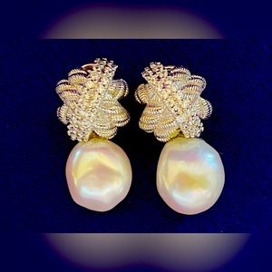 NWOT Judith Ripka Sterling Collection Baroque Pearl and Diamonique Earrings